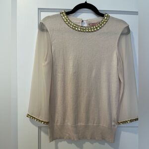 Ted Baker Cotton/Silk/Cashmere Sweater in Lt Pink with Studded Trim Sz2